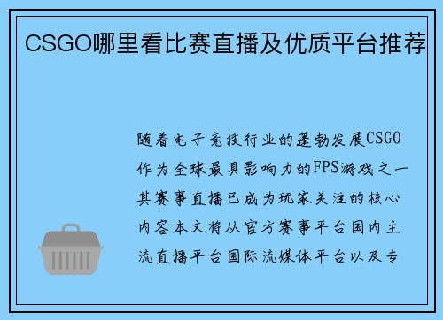 CSGO哪里看比赛直播及优质平台推荐