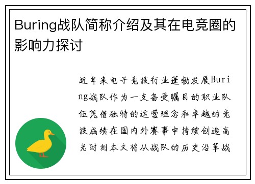 Buring战队简称介绍及其在电竞圈的影响力探讨